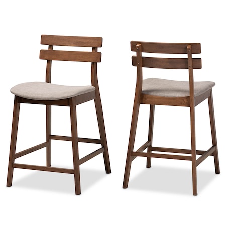 Baxton Studio Larine Grey Upholstered Walnut Finished 2-Piece Counter Stool Set 159-9697